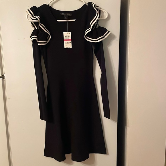 International Concepts INC Petite Long Sleeve Shoulder Showing Black Dress Sz PP - Picture 1 of 5